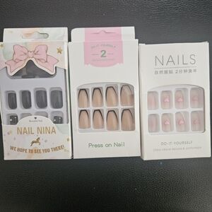 Black, Cream and Pink Press-On Nails